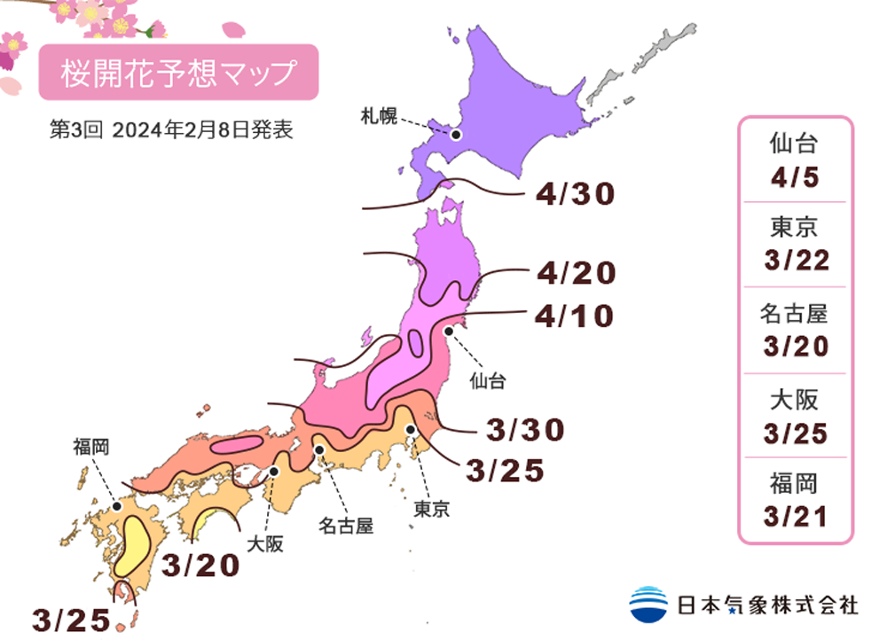 日本櫻花預測花期2024